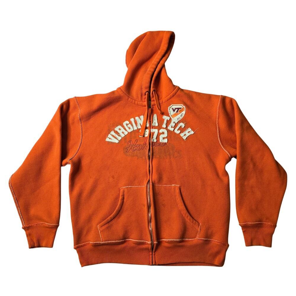 J. America VTG Virginia Tech‎ Orange Sherpa Zip L Long Sleeve Hoodie Men's Large